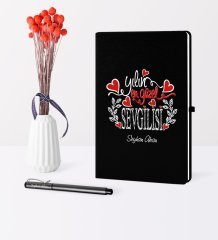 Kişiye Özel Yılın En Güzel Sevgilisi Temalı Siyah Defter Kalem Seti
