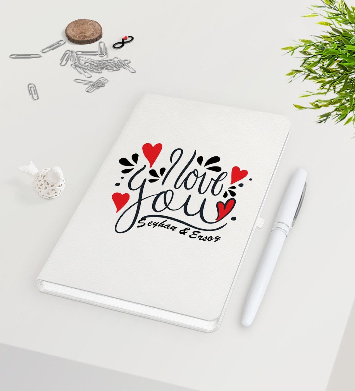 Kişiye Özel Sevgililer Günü Beyaz Defter Kalem Seti-76
