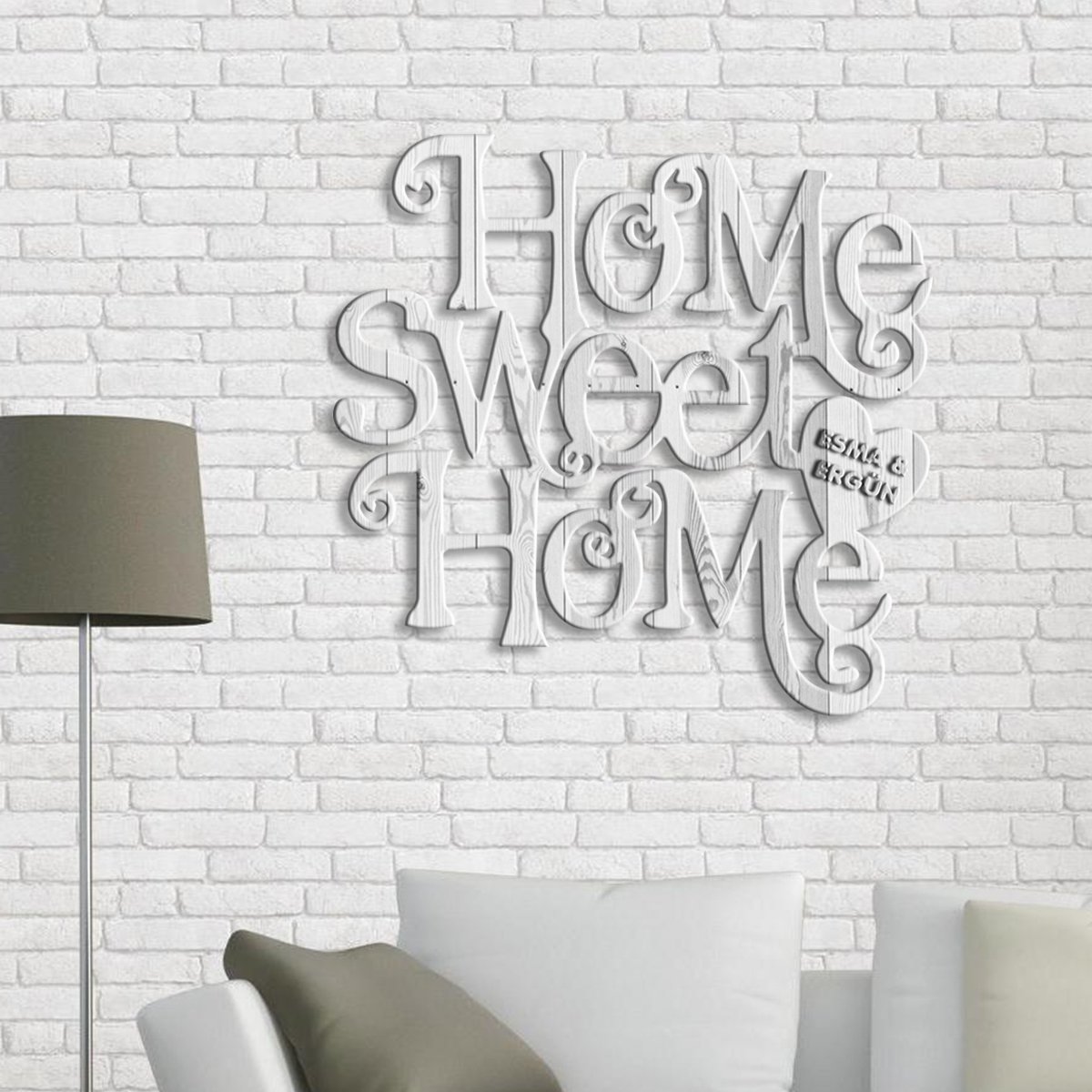 Kişiye Özel Home Sweet Home Beyaz Renk Dokulu Ahşap Duvar Yazısı - 3
