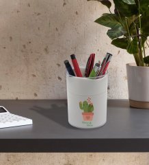 BK Gift Kişiye Özel Kaktüs Tasarımlı Beyaz Akrilik Kalemlik - Model 11