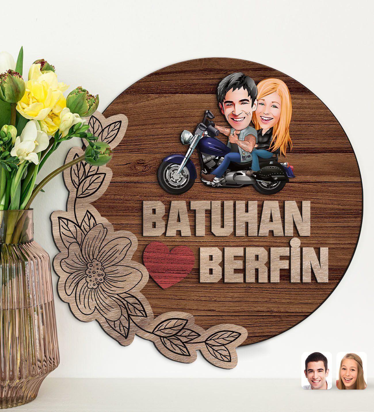 BK Gift Kişiye Özel Sevgililer Karikatürlü Kabartma Figürlü Ahşap Tablo, Duvar Dekoru, Sevgiliye Hediye, Ev Dekorasyonu, Sevgililer Günü Hediyesi-3