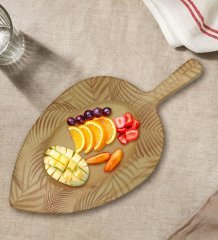 BK Gift Yapraklar Tasarımlı Yaprak Şeklinde Doğal Ahşap Servis ve Sunum Tabağı Model 9