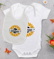BK Kids Sunshine Tasarımlı Bebek Body Zıbın ve Mama Önlüğü Hediye Seti - Model 1