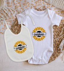 BK Kids Sunshine Tasarımlı Bebek Body Zıbın ve Mama Önlüğü Hediye Seti - Model 1