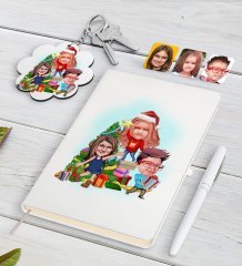 Kişiye Özel Yeni Yıl 3 Kardeş Karikatürlü Beyaz Defter Kalem ve Anahtarlık Hediye Seti-1
