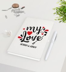 Kişiye Özel Sevgililer Günü Beyaz Defter Kalem Seti-75