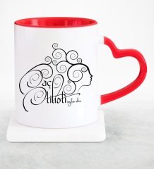 Kişiye Özel Mesleki Saç Stilisti Kırmızı Kalpli Kupa Bardak - 1