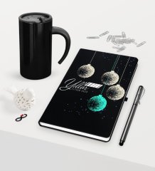 Kişiye Özel Yılbaşı Mutlu Yıllar Temalı Siyah Defter Kalem Termos Mug Seti - 13