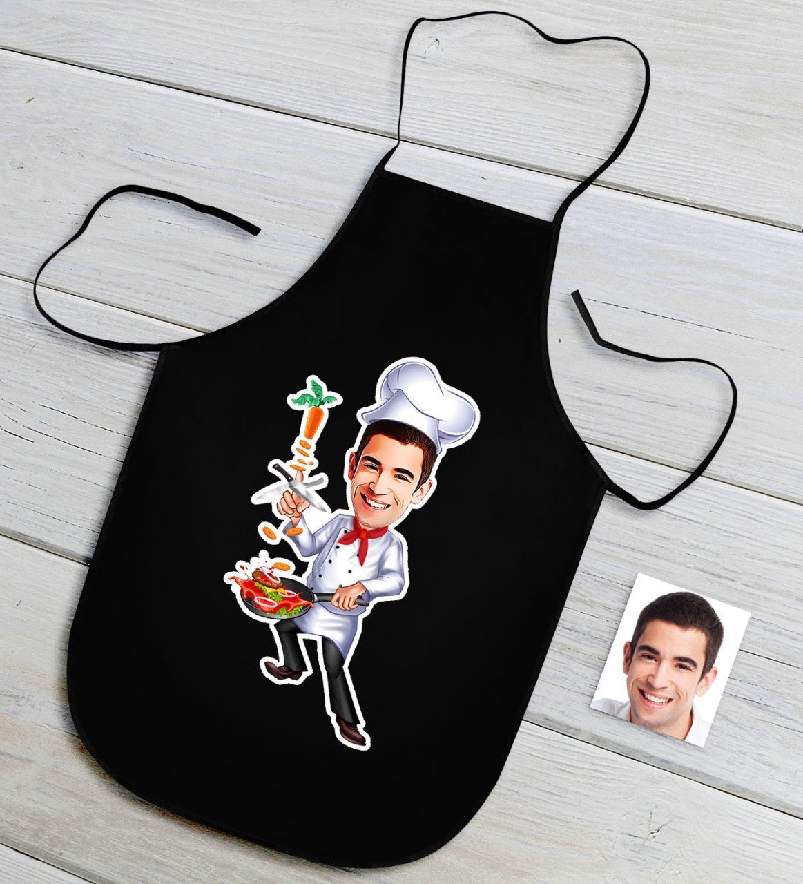 Kişiye Özel Bay Chef Karikatürlü Siyah Mutfak Önlüğü-5