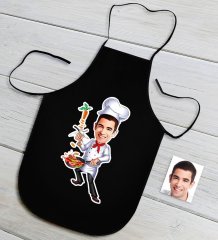 Kişiye Özel Bay Chef Karikatürlü Siyah Mutfak Önlüğü-5