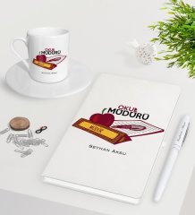 Kişiye Özel Okul Müdürü Beyaz Defter Kalem Türk Kahvesi Fincanı Seti-1