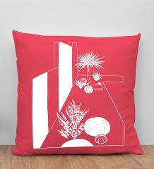 BK Gift Modern Art Tasarımlı Kırmızı Kırlent Yastık, Arkadaşa Hediye, Ev Dekorasyonu, Ev Hediyesi-6