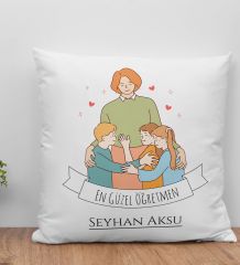 BK Gift Kişiye Özel Öğretmenler Günü Beyaz Kırlent Yastık- 6, Öğretmene Hediye, Öğretmenler Günü