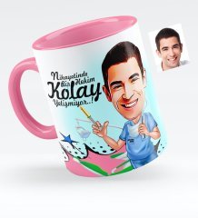 Kişiye Özel Bay Diş Hekimi Karikatürlü Pembe Kupa Bardak - 4