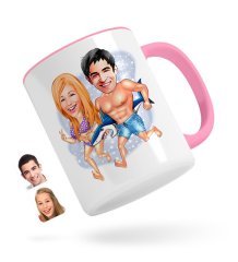 Kişiye Özel Sevgililer Karikatürlü Pembe Kupa Bardak-8