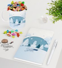 Kişiye Özel Yılbaşı Mutlu Yıllar Beyaz Defter Kalem Kupa ve Haribo Şeker Hediye Seti-22
