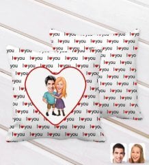 Kişiye Özel Sevgililer Karikatürlü I Love You Kalp Desenli Dekoratif Kırlent Yastık-80