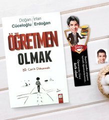 Kişiye Özel Erkek Öğretmen Karikatürlü Ahşap Kitap Ayracı Ve Öğretmen Olmak Kitabı Hediye Seti-1