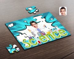 Kişiye Özel Erkek Fen Bilimleri Öğretmeni Karikatürlü Ahşap Puzzle-1