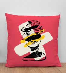 BK Gift Modern Art Tasarımlı Kırmızı Kırlent Yastık, Arkadaşa Hediye, Ev Dekorasyonu, Ev Hediyesi-5