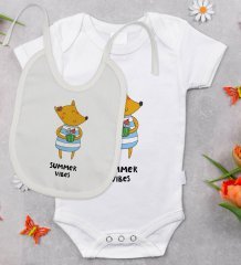BK Kids Summer Vibes Tasarımlı Bebek Body Zıbın ve Mama Önlüğü Hediye Seti - Model 1