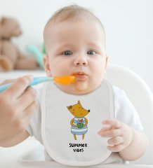 BK Kids Summer Vibes Tasarımlı Bebek Body Zıbın ve Mama Önlüğü Hediye Seti - Model 1