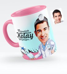 Kişiye Özel Bay Diş Hekimi Karikatürlü Pembe Kupa Bardak - 3