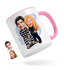 Kişiye Özel Sevgililer Karikatürlü Pembe Kupa Bardak-7