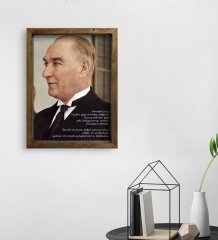 BK Gift Atatürk Temalı Doğal Masif Ahşap Çerçeveli Tablo 30x40cm-43