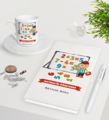 Kişiye Özel Matematik Öğretmeni Beyaz Defter Kalem Türk Kahvesi Fincanı Seti-5