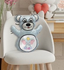 BK Gift Sevimli Fil Tasarımlı Mavi Ayıcık Yastık-1
