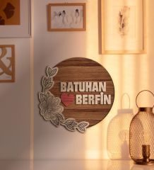 BK Gift Kişiye Özel Çift İsimli Kabartma Figürlü Ahşap Tablo, Duvar Dekoru, Sevgiliye Hediye, Ev Dekorasyonu, Sevgililer Günü Hediyesi