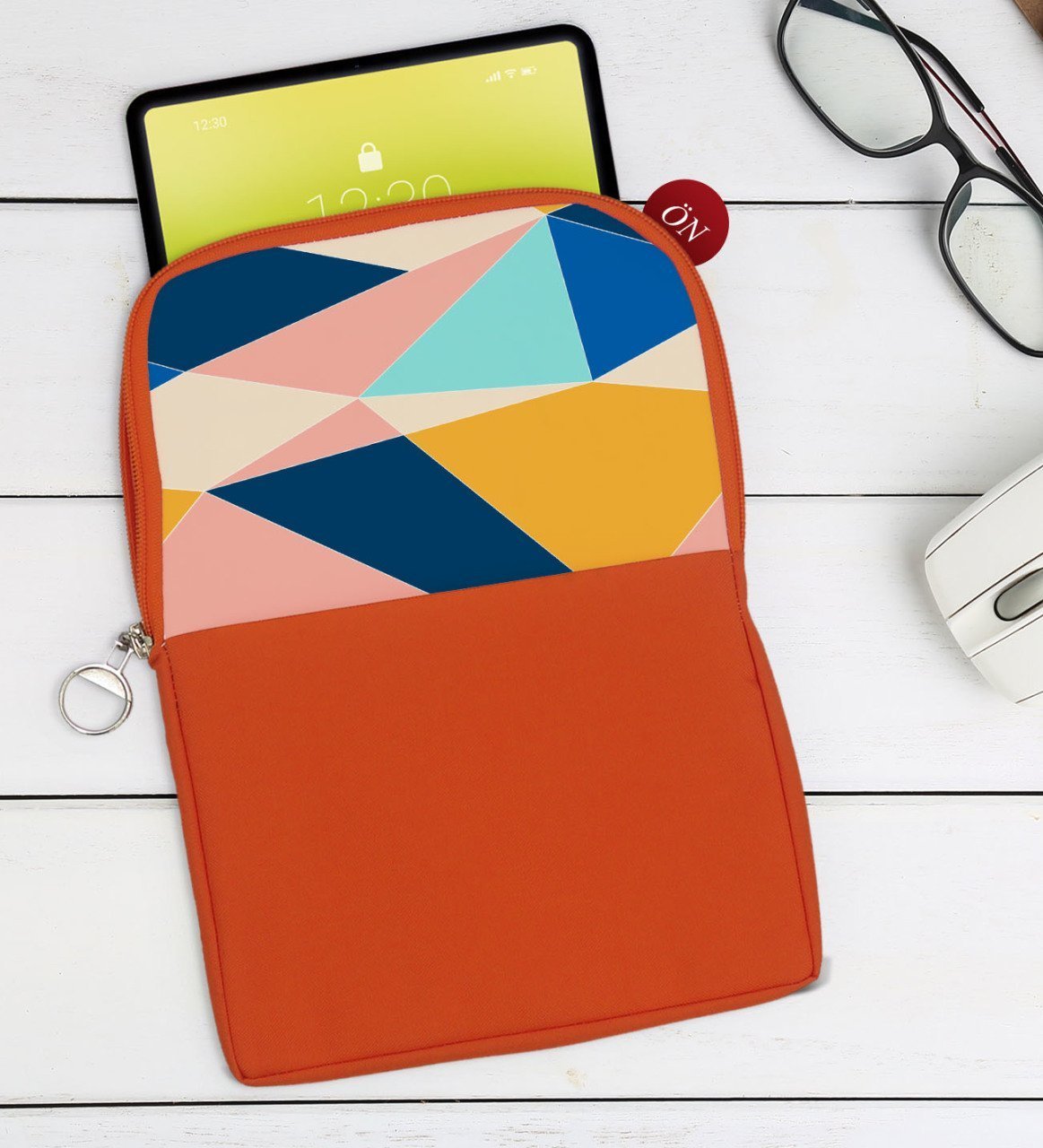 BK Gift Modern Art Tasarımlı Taşınabilir Koruyucu Tablet Kılıfı & Organizer Çanta - Turuncu-2