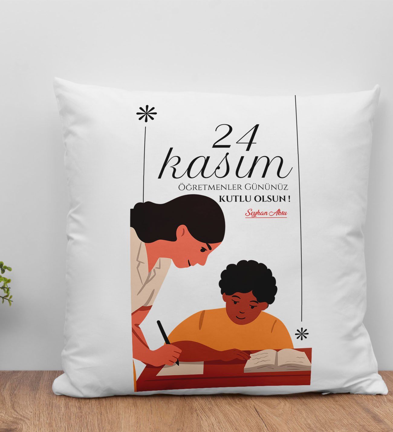 BK Gift Kişiye Özel Öğretmenler Günü Beyaz Kırlent Yastık- 4, Öğretmene Hediye, Öğretmenler Günü