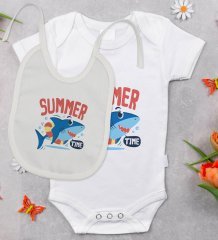BK Kids Summer Time Tasarımlı Bebek Body Zıbın ve Mama Önlüğü Hediye Seti - Model 2