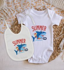 BK Kids Summer Time Tasarımlı Bebek Body Zıbın ve Mama Önlüğü Hediye Seti - Model 2