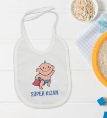 BK Kids Süper Kızan Tasarımlı Beyaz Bebek Mama Önlüğü-1