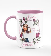 Kişiye Özel 8 Mart Dünya Kadınlar Günü Karikatür Pembe Kupa Bardak - 61