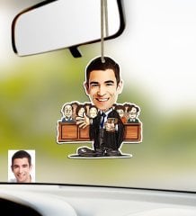 Kişiye Özel Bay Avukat Karikatürlü Ahşap Araba Dikiz Ayna Süsü-2