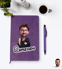 Kişiye Özel Erkek Hakim Karikatürlü Mor Termo Deri Defter Kalem Seti Model 1