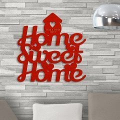 Kişiye Özel Home Sweet Home Kırmızı Renk Dokulu Ahşap Duvar Yazısı - 2