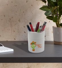 BK Gift Kişiye Özel Kaktüs Tasarımlı Beyaz Akrilik Kalemlik - Model 7