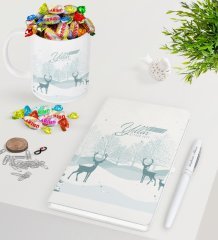 Kişiye Özel Yılbaşı Mutlu Yıllar Beyaz Defter Kalem Kupa ve Haribo Şeker Hediye Seti-20