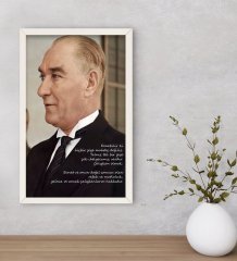 BK Gift Atatürk Temalı Dekoratif Ahşap Beyaz Çerçeveli Tablo-43