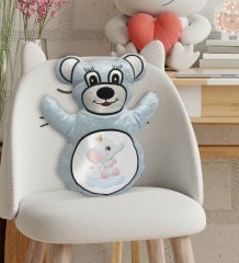 BK Gift Sevimli Fil ve Tavşan Tasarımlı Mavi Ayıcık Yastık-3