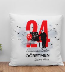 BK Gift Kişiye Özel Öğretmenler Günü Beyaz Kırlent Yastık- 3, Öğretmene Hediye, Öğretmenler Günü