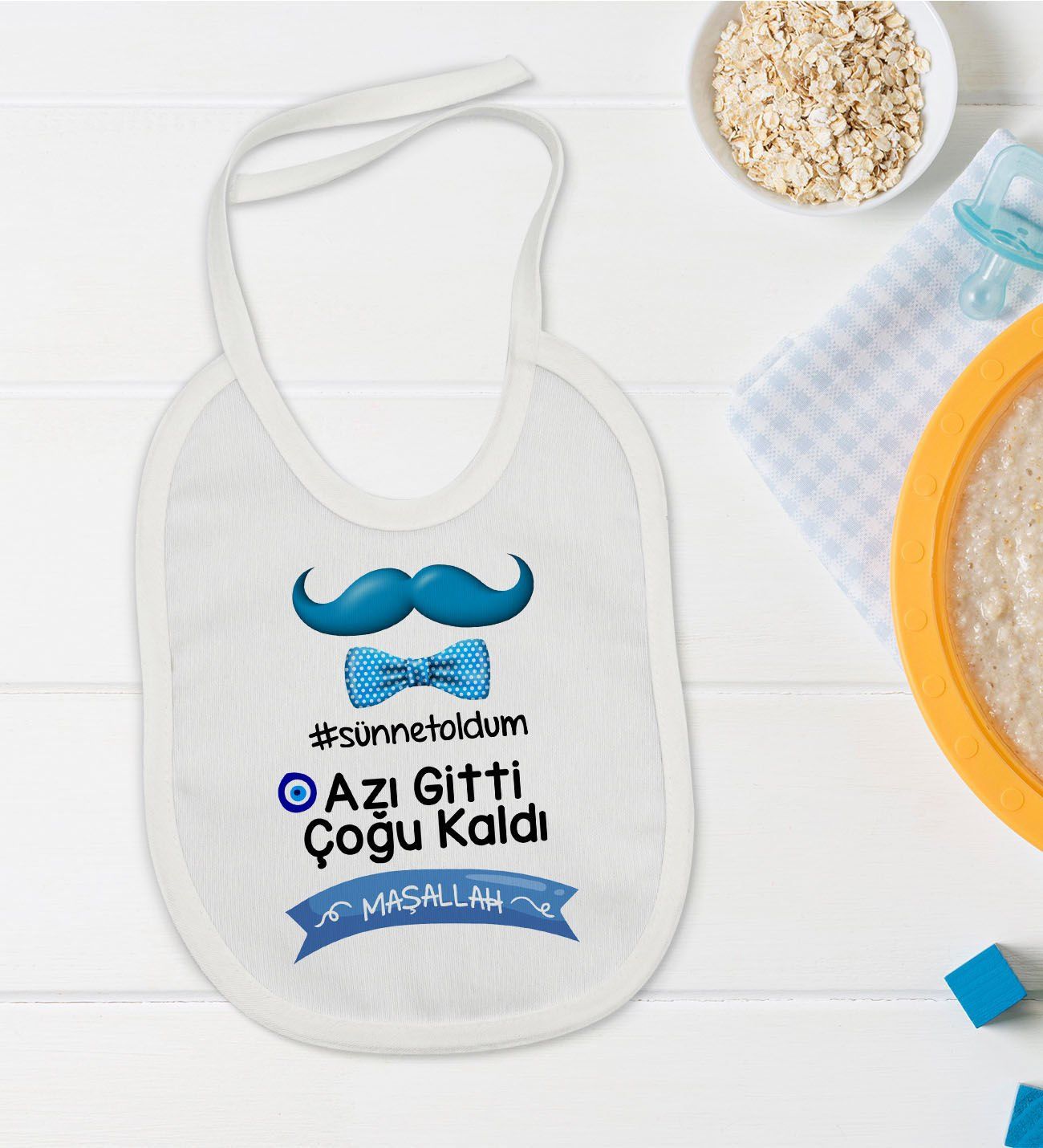 BK Kids Sünnet Tasarımlı Beyaz Bebek Mama Önlüğü-7