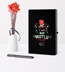 Kişiye Özel Yılbaşı Mutlu Yıllar Temalı Siyah Defter Kalem Seti - 5