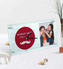 Kişiye Özel Fotoğraflı Evimizin Direği Masaüstü Cam Saat