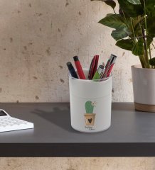 BK Gift Kişiye Özel Kaktüs Tasarımlı Beyaz Akrilik Kalemlik - Model 6